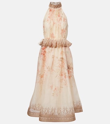 Illuminate floral linen and silk midi dress | Zimmermann