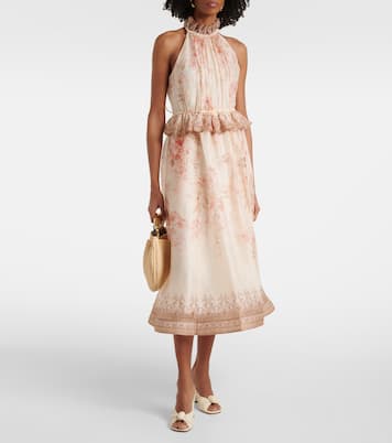 Illuminate floral linen and silk midi dress | Zimmermann