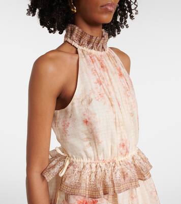 Illuminate floral linen and silk midi dress | Zimmermann