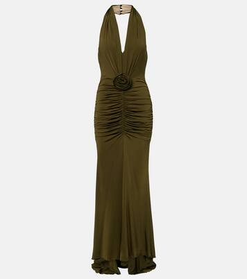 فستان طويل بطيات مجمعة ووردة أبليكيه | Blumarine