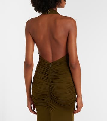 فستان طويل بطيات مجمعة ووردة أبليكيه | Blumarine