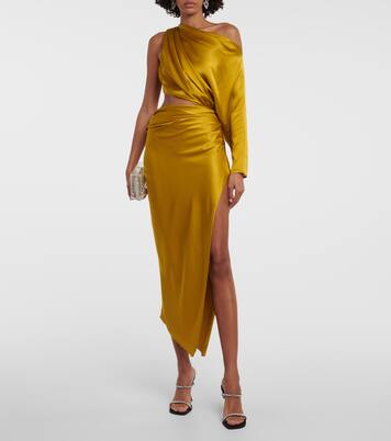 Robe midi asymétrique en satin de soie | The Sei