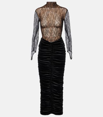 Robe longue Sianni in Midnight Sky en dentelle et velours | The New Arrivals Ilkyaz Ozel