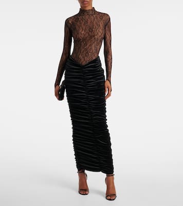 Robe longue Sianni in Midnight Sky en dentelle et velours | The New Arrivals Ilkyaz Ozel