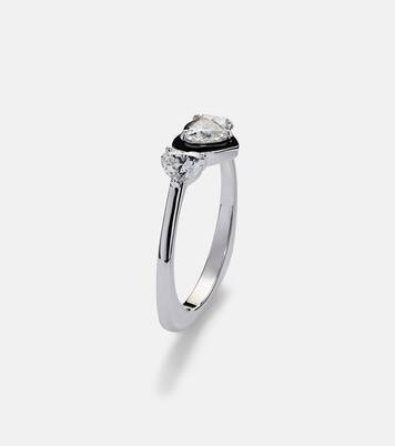 18kt white gold and enamel pinky ring with diamonds | Kamyen