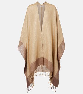 Fringed linen-blend lamé poncho | Brunello Cucinelli