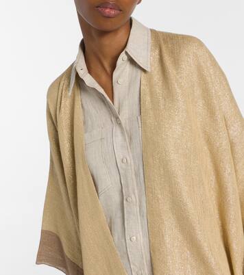 Fringed linen-blend lamé poncho | Brunello Cucinelli
