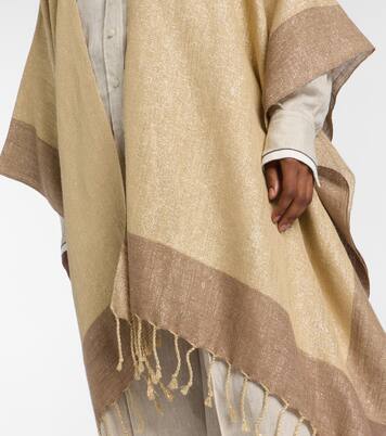 Fringed linen-blend lamé poncho | Brunello Cucinelli
