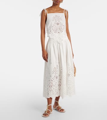 Broderie anglaise cotton midi skirt | Self-Portrait