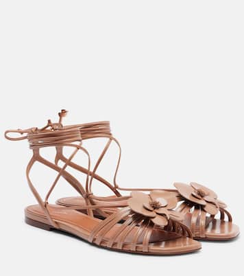 Orchid floral-appliqué leather sandals | Zimmermann