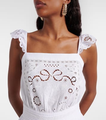 Embroidered linen and cotton organza romper | Self-Portrait