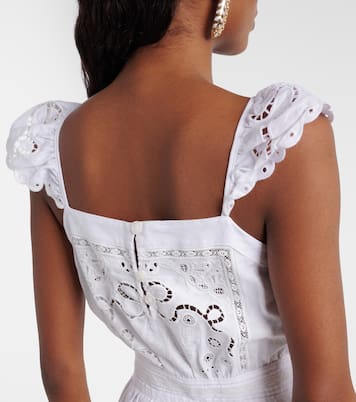 Embroidered linen and cotton organza romper | Self-Portrait