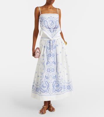 Falda midi de algodón bordada | Self-Portrait