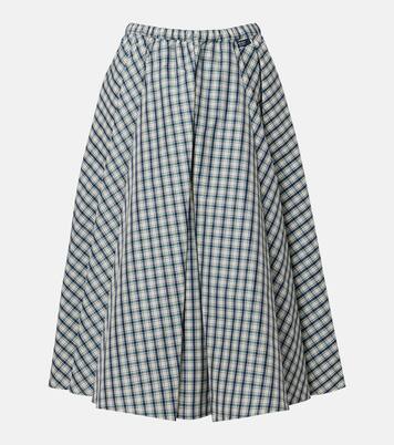 Checked cotton-blend chambray midi skirt | Prada