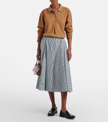 Checked cotton-blend chambray midi skirt | Prada