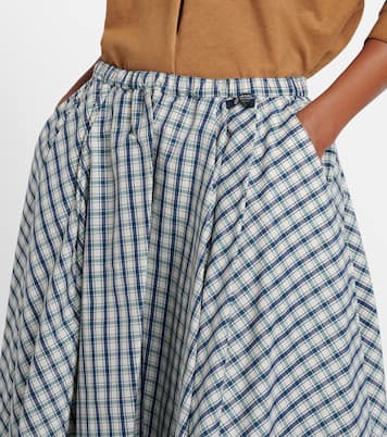 Checked cotton-blend chambray midi skirt | Prada