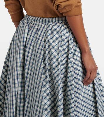 Checked cotton-blend chambray midi skirt | Prada