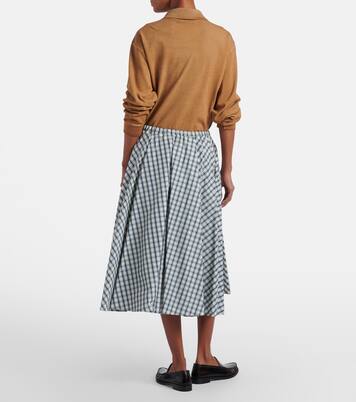 Checked cotton-blend chambray midi skirt | Prada