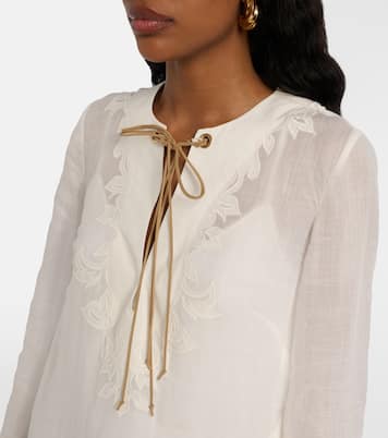 Indra刺绣苎麻纤维迷你连衣裙 | Zimmermann