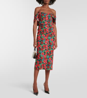 Robe midi en coton mélangé à fleurs | Carolina Herrera