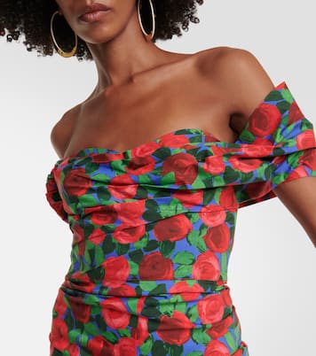 Robe midi en coton mélangé à fleurs | Carolina Herrera