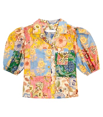Junie patchwork puff-sleeve shirt | Zimmermann Kids