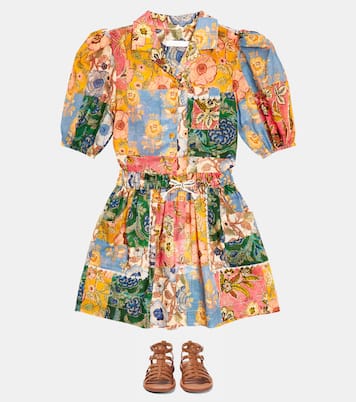 Junie patchwork puff-sleeve shirt | Zimmermann Kids