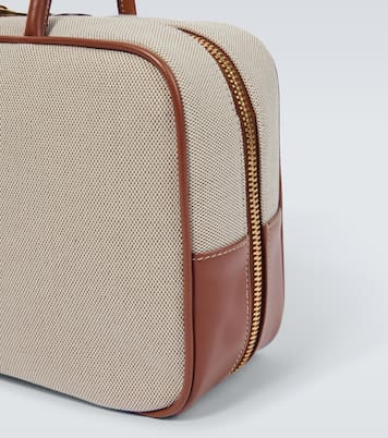 Logo leather-trimmed canvas tote bag | Miu Miu