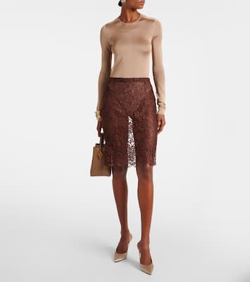 Jupe crayon en dentelle à fleurs | Saint Laurent