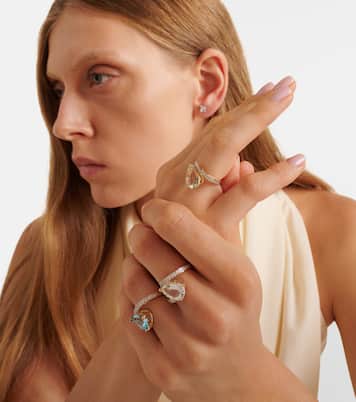 Slanted 14kt gold ring with amethyst and diamonds | Mateo