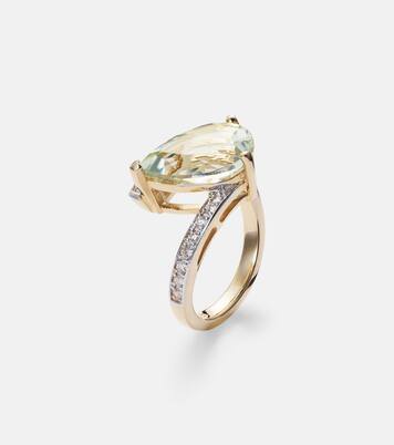 Slanted 14kt gold ring with amethyst and diamonds | Mateo