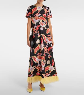 Maxikleid Swing aus Seide mit Federn | La DoubleJ