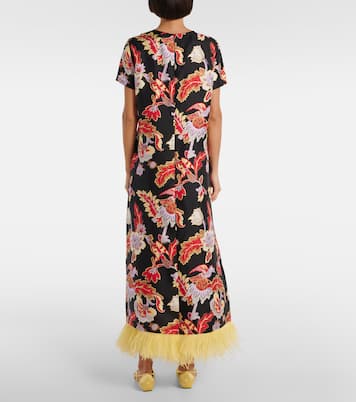 Maxikleid Swing aus Seide mit Federn | La DoubleJ