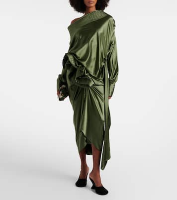 Gathered silk-blend satin midi skirt | Dries Van Noten