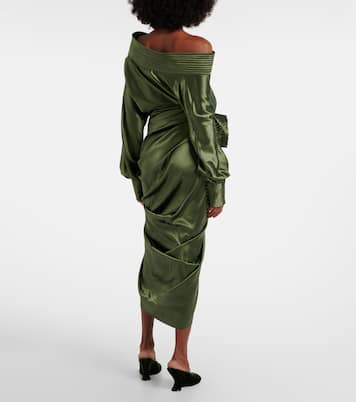 Gathered silk-blend satin midi skirt | Dries Van Noten