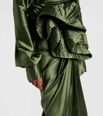 Gathered silk-blend satin midi skirt | Dries Van Noten