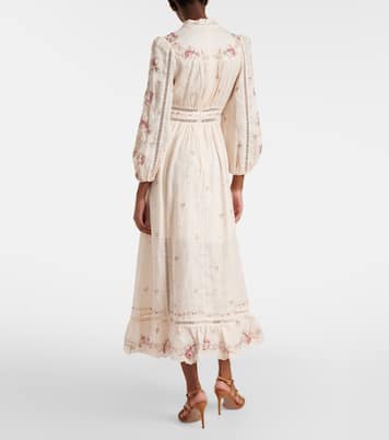Robe midi Patience en lin à fleurs | Zimmermann