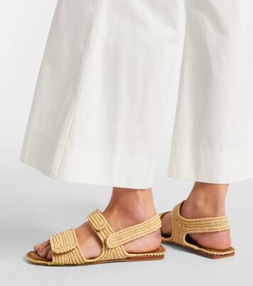 Boden leather-trimmed raffia sandals | Khaite