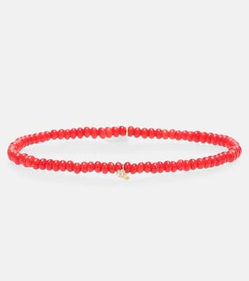 Baby Hamsa Rainbow bamboo coral and 14kt gold beaded bracelet with sapphires | Sydney Evan