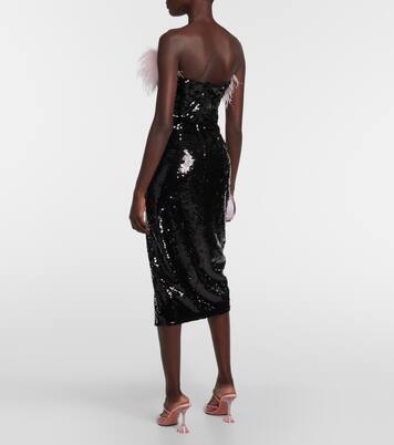 Robe midi à sequins et plumes | Self-Portrait