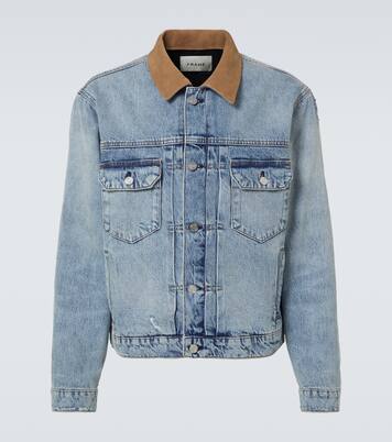Distressed suede-trimmed denim jacket | Frame