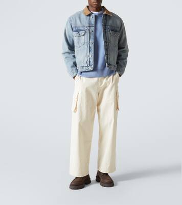 Distressed suede-trimmed denim jacket | Frame