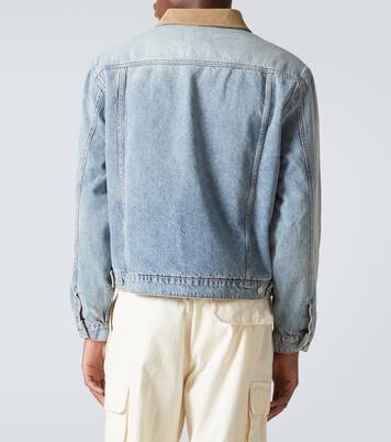 Distressed suede-trimmed denim jacket | Frame