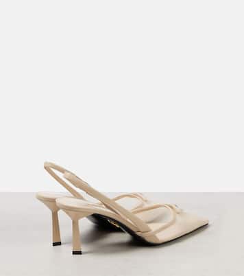 Logo leather-trimmed mesh slingback pumps | Prada
