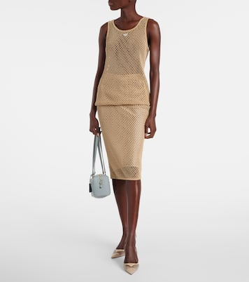 Logo leather-trimmed mesh slingback pumps | Prada