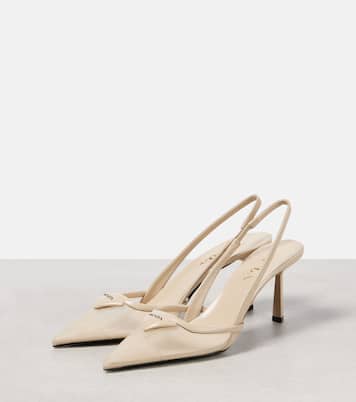 Logo leather-trimmed mesh slingback pumps | Prada