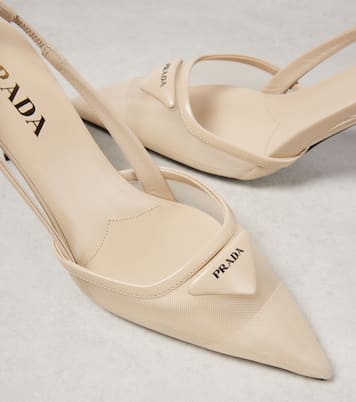 Logo leather-trimmed mesh slingback pumps | Prada