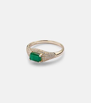 Anillo de oro de 14 ct con diamantes y esmeralda | Stone and Strand