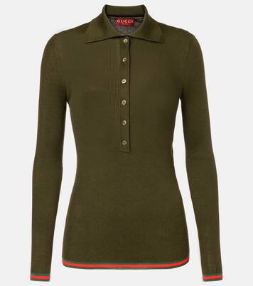 Web Stripe cashmere and silk polo sweater | Gucci