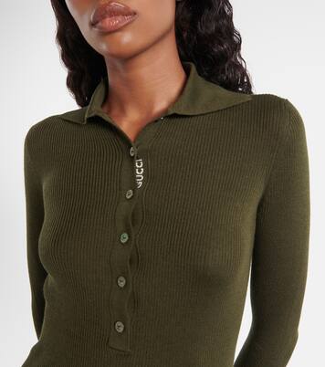 Web Stripe cashmere and silk polo sweater | Gucci